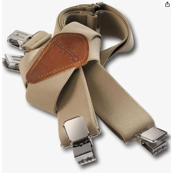NEW Mens Carhartt 45002 Adult's Utility Suspender Khaki Leather Patch - Picture 1 of 3
